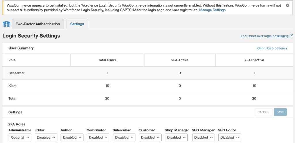 Wordfence login security settings